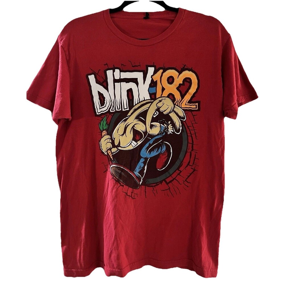 Blink 182 Graphic T Shirt Red Pop Punk Band Tee Rabbit Carrot Size S/M